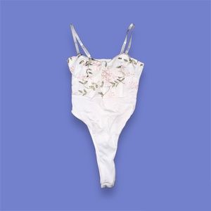SHEIN White Floral Embroidered Cami Bodysuit